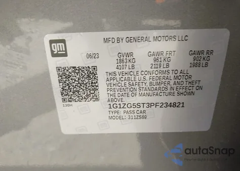 2023 Chevrolet Malibu Fwd Rs from USA, damaged, VIN 1G1ZG5ST3PF234821